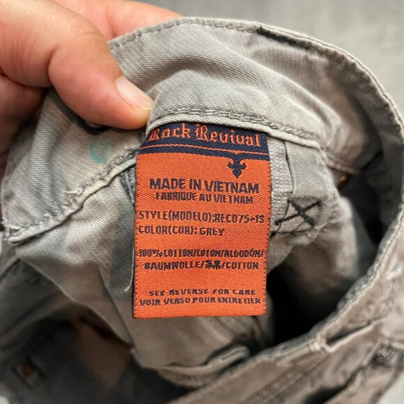 Rock Revival Mens Gray Cargo Embroidered Pocket Slim Fit Jean Shorts Size 33 - Picture 10 of 14